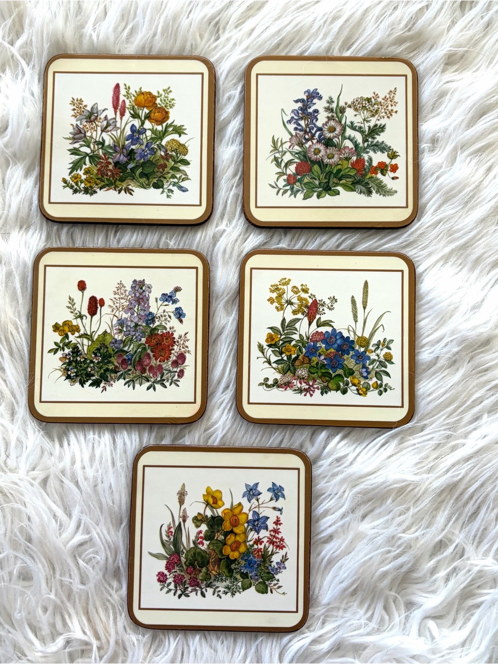 Vintage Pimpernel "Meadow Flowers" Coasters – Set of 5 – Made in England